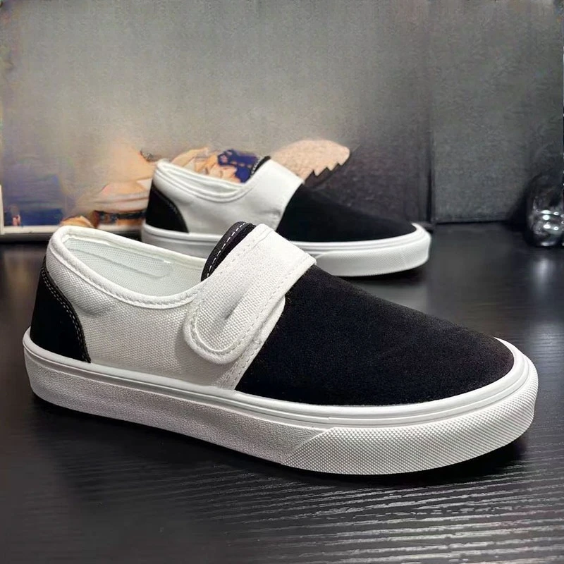 

Модные дышащие универсальные черно-белые мужские кеды на липучке с низким верхом из холщовой ткани