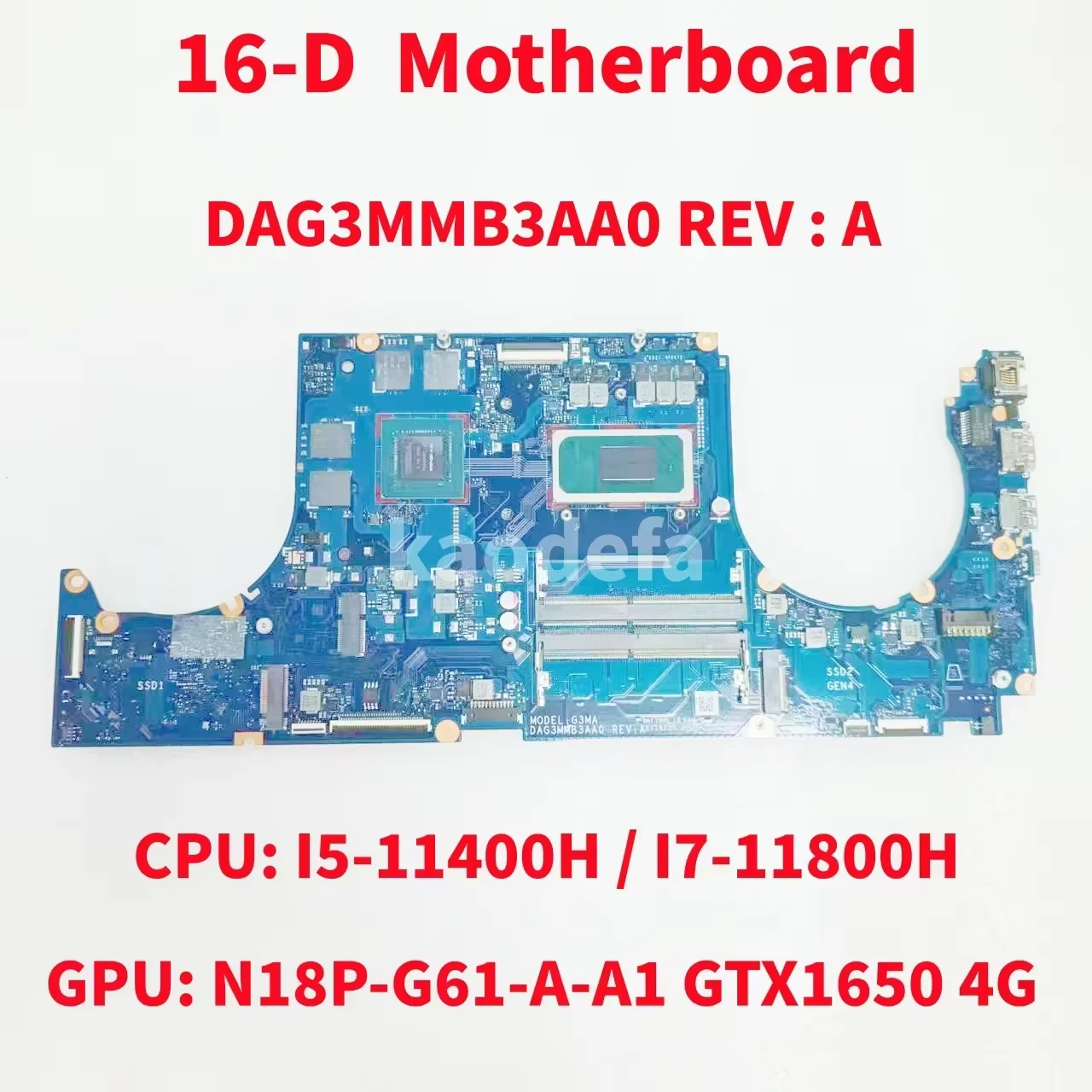 DAG3MMB3AA0 Mainboard For HP 16-D Laptop Motherboard CPU: I5-11400H / I7-11800H GPU: N18P-G61-A-A1 GTX1650 4G DDR4 100% Test OK