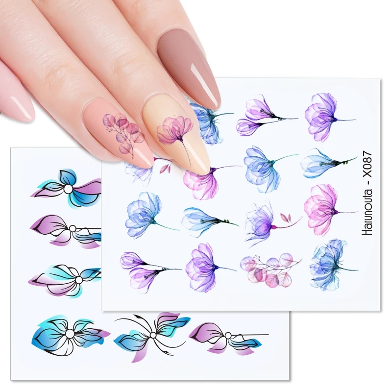 3D nagelsticker paars rood bloeiende bloemen overdracht stickers bloemenblad watermerk lijnen voor slider nail art decoratie manicure