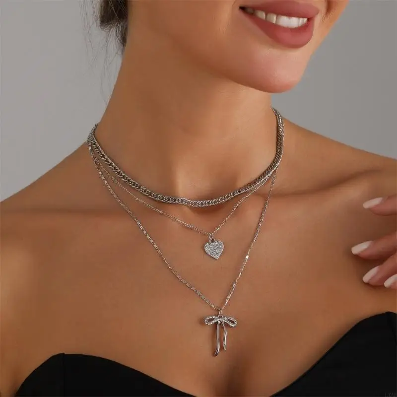  Shimmering Mixture Heart Molded Necklace Bend Accent Fashion Jewelry Gift Concept