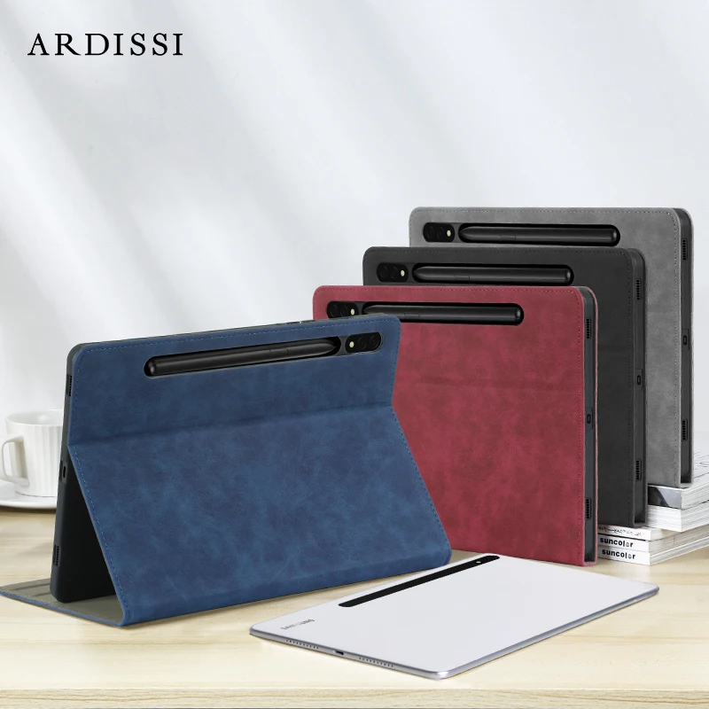 ARDISSI Tablet Stand Case for Samsung Galaxy Tab S8 Plus S7 FE Book Folio Cover Microfiber PU Leather Flip Sleeve Non-magnetic