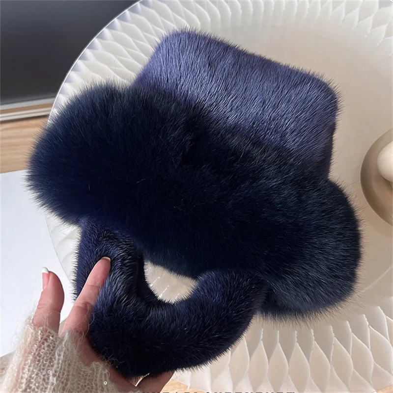 New Real Mink Fox Fur Women Handbags Female Multifunctional Large Capacity Basket Bags Fashion Wrist Bags For Ladies Phone Purse