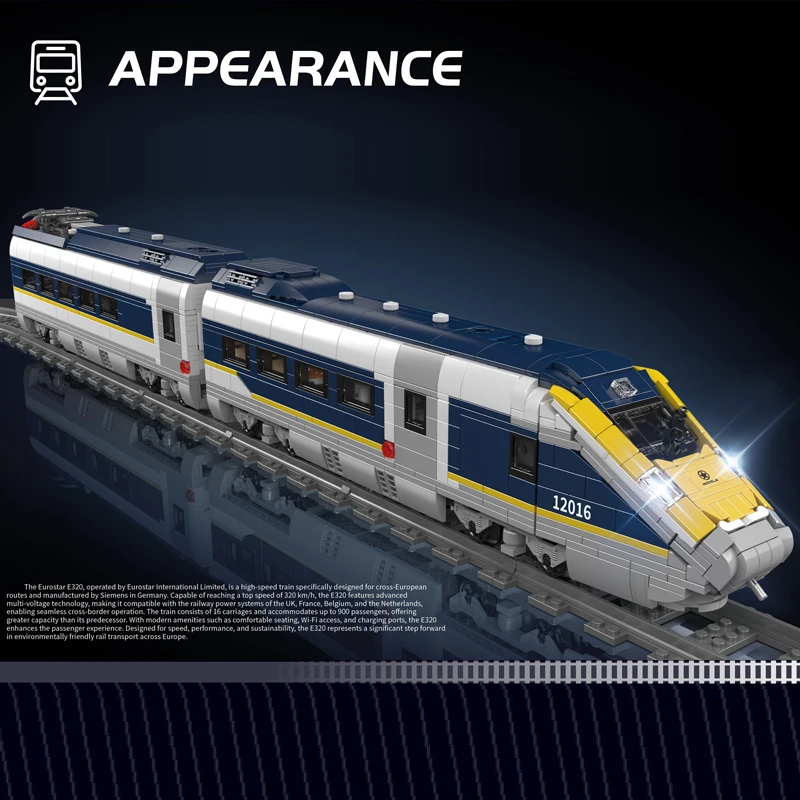 Molde rei 12016 trem técnico brinquedos o rc eurostar e320 bloco de construção montagem locomotiva tijolo conjunto crianças presente natal
