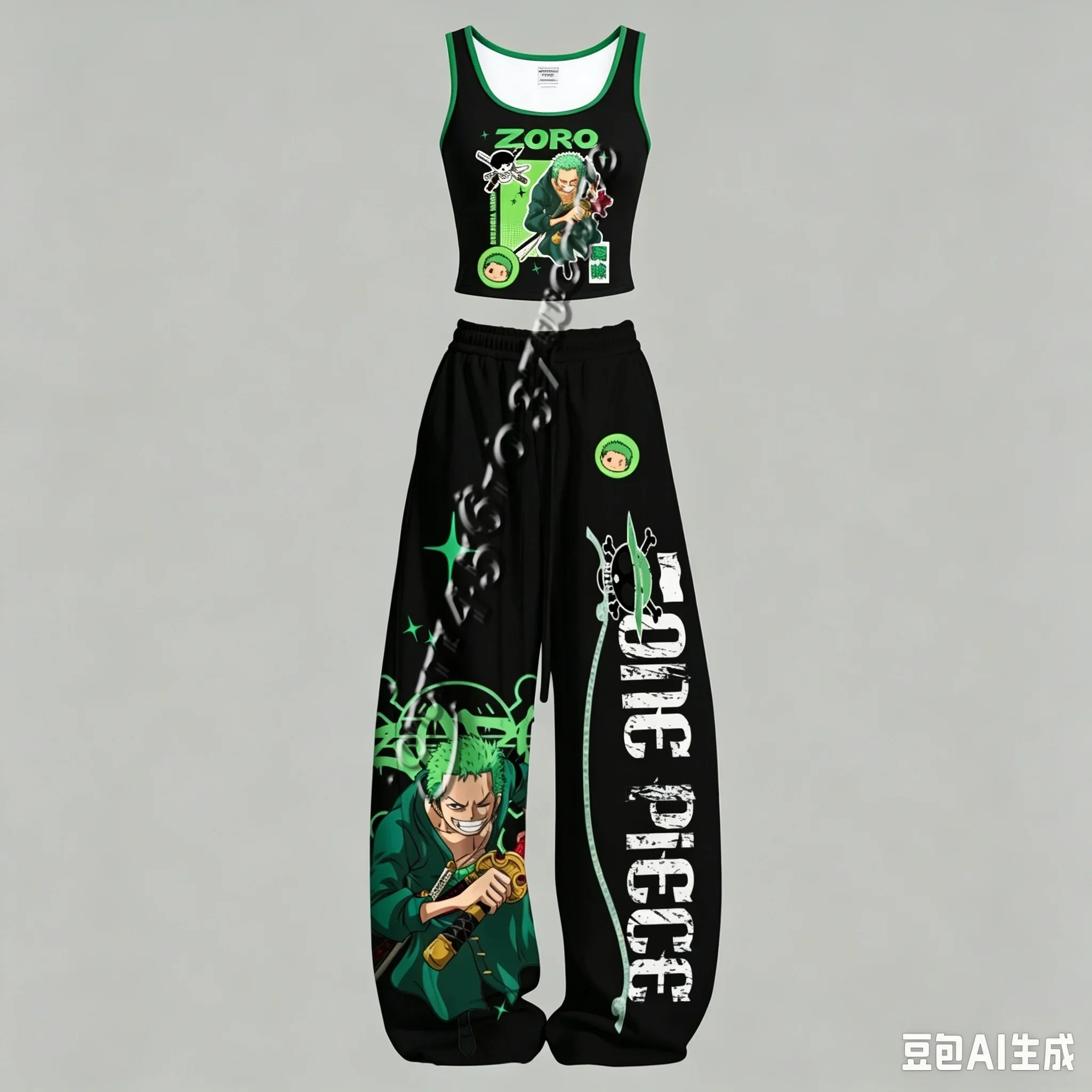 26/27 FamilyMatching Neues One Piece Anime-Charakter Tanktop und Weite Hose Set für Männer und Frauen Unisex Casual 2-Teiliges Outfit – Detail 5