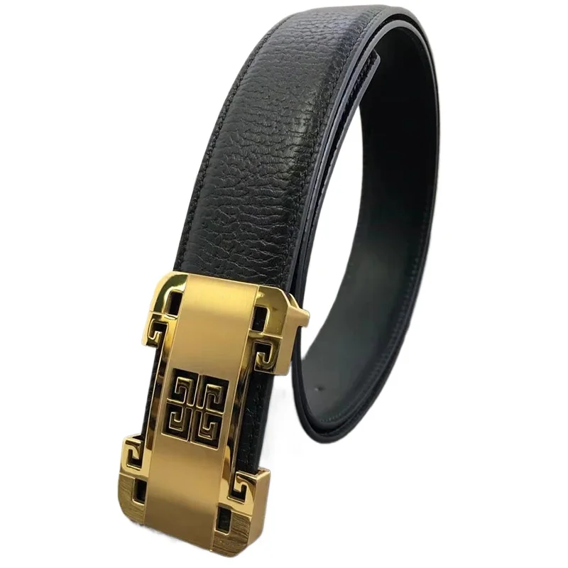 

Men's Fashion Luxury Double CC Stainless Steel Smooth Buckle Top Cowhide Branch Pattern Waist Belt for Leisure and Versatile Use