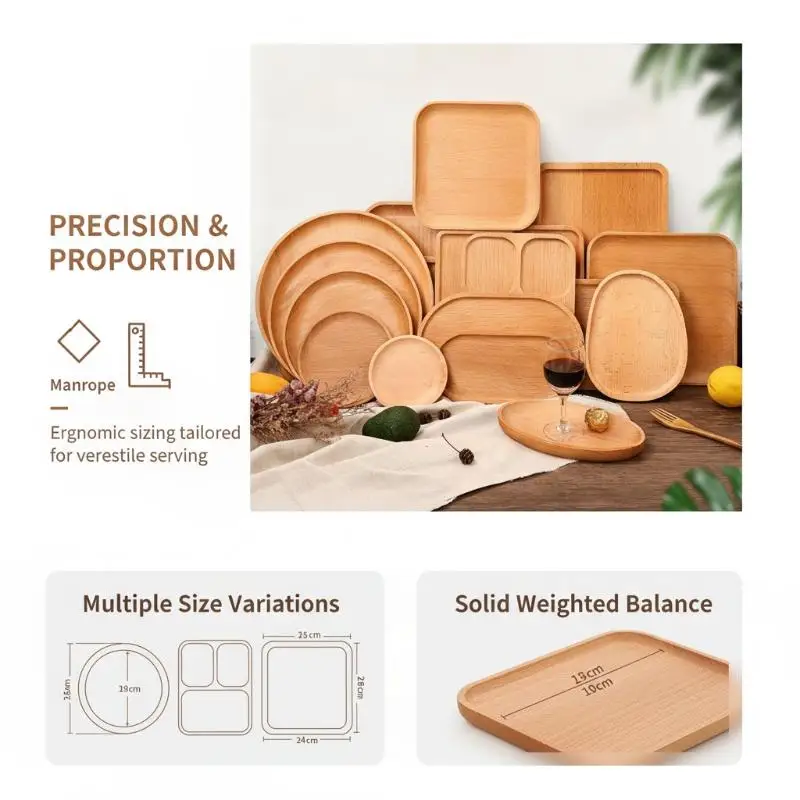 Beech Wood Serving Trays With Durable Crack Resistant Smooth Surface Perfect For Home Kitchen Party Serving Food Coffee Dessert