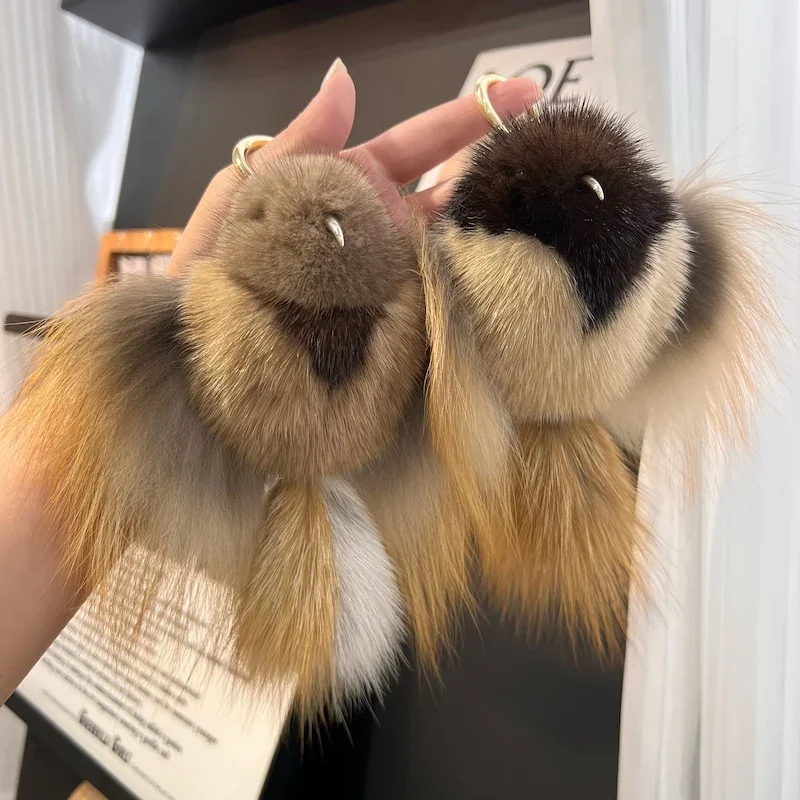Hip Hop Mink Fur Keychain Men Annunciation Bird Pendant Keyring