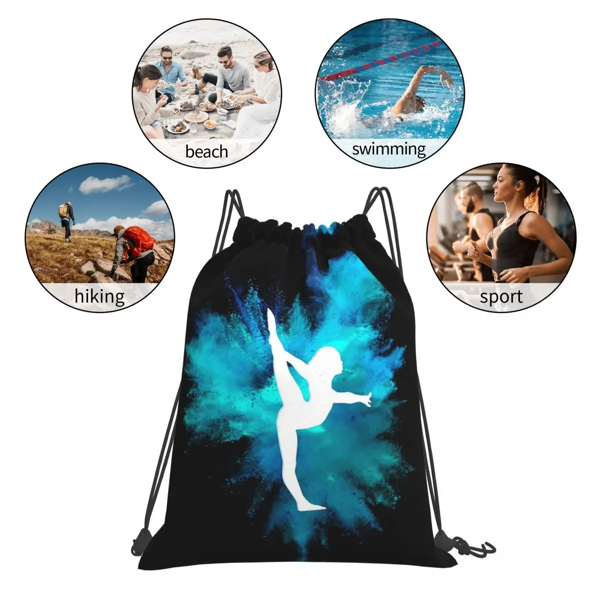 Gymnast Silhouette - Blue Explosion Backpacks Drawstring Bags Drawstring Bundle Pocket Sports Bag Book Bags For Travel Students