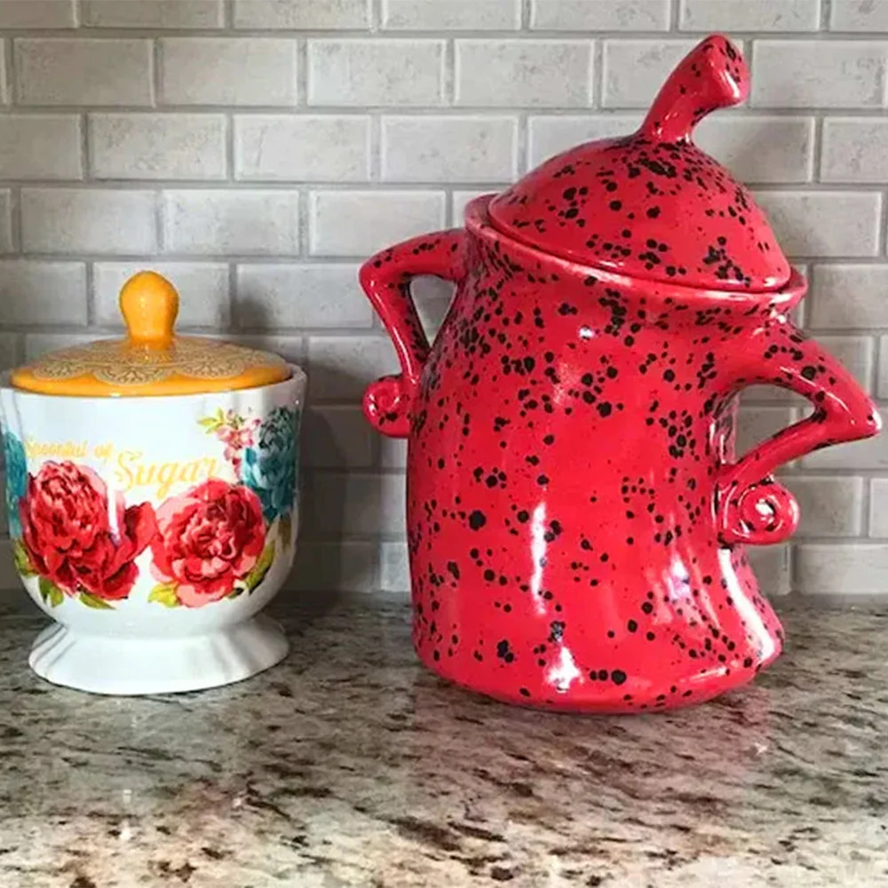 الإبداعية متشعب الخصر كوب أكواب الغذاء الجرار الرجعية كوب مرقط للمطبخ تخزين الجرار مع الأغطية القهوة الشاي السكر التوابل أدوات المطبخ