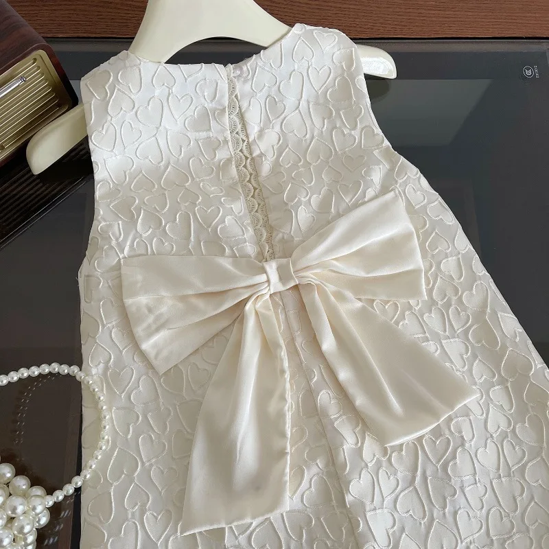 Girls Dress Summer Sleeveless Princess Dress Pearl Kids Dresses Children Vintage Bow Birthday Party Dress Flower Girl Dresses