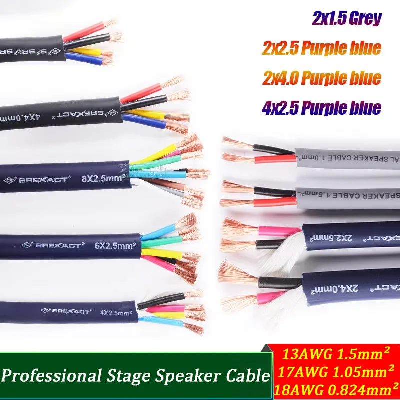 Professional Speaker Cable 13/17/18AWG High Fidelity Low Noise for PA Stage DJ Subwoofer 1-20m Grey Purple Blue