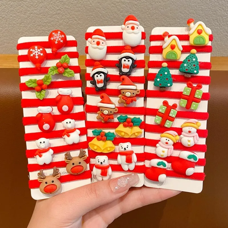 Christmas Hair Ties for Girls Cute Santa Reindeer Snowman Christmas Tree Elastic Hair Bands Holiday Hair Accessories Gift Set