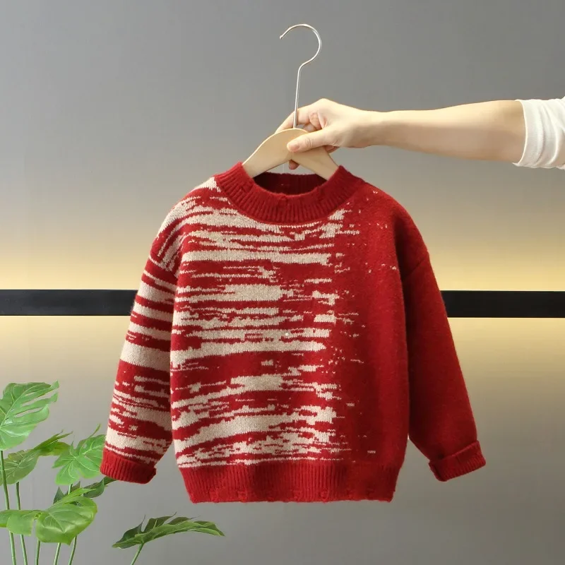 

Christmas Knitted Sweater Tops Children Girls Boys Autumn Winter Red Knit Sweater Long Sleeved Fashion Sweater Pullover 2026 New