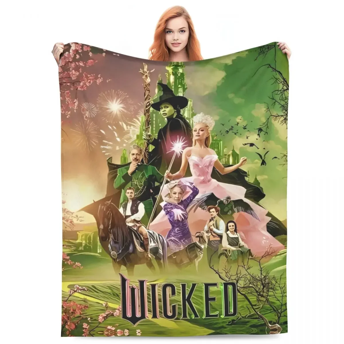 Soft Blanket Travel Wicked Elphaba & Glinda Tonal Throw Blanket Magic Movie Flannel Bedspread For Bedroom Aesthetic Bed Cover