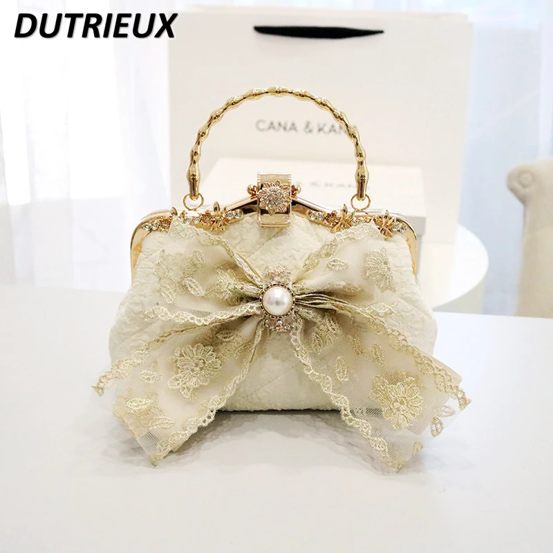 

Sweet Cute Elegant Handbag for Women Solid Color Lace Handbags Female Autumn Winter New Ladies One-Shoulder Crossbody Chain Bags