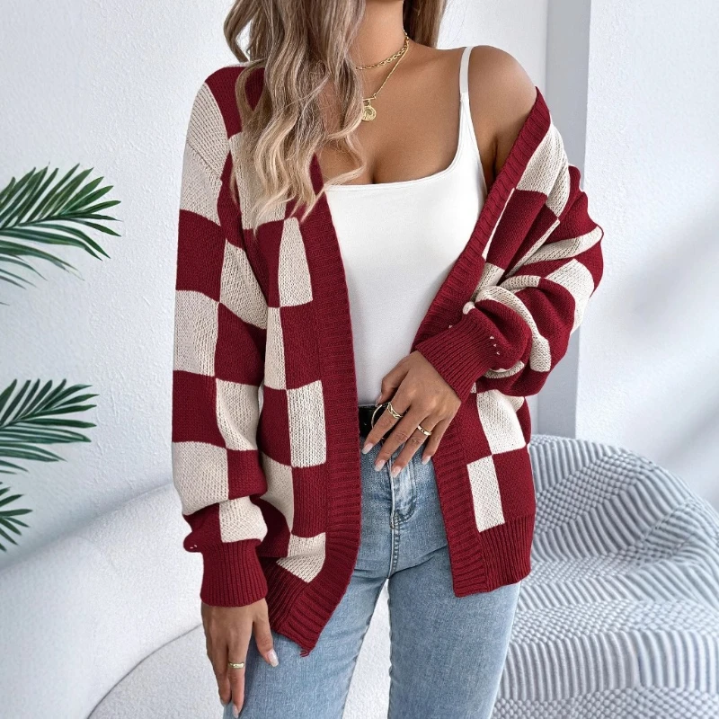 

Cardigan Women Sweaters Mid Length Coats Knitted Lantern Sleeve Jumpers Y2k Streetwear Elegant Jackets Open Stith Autumn Winter