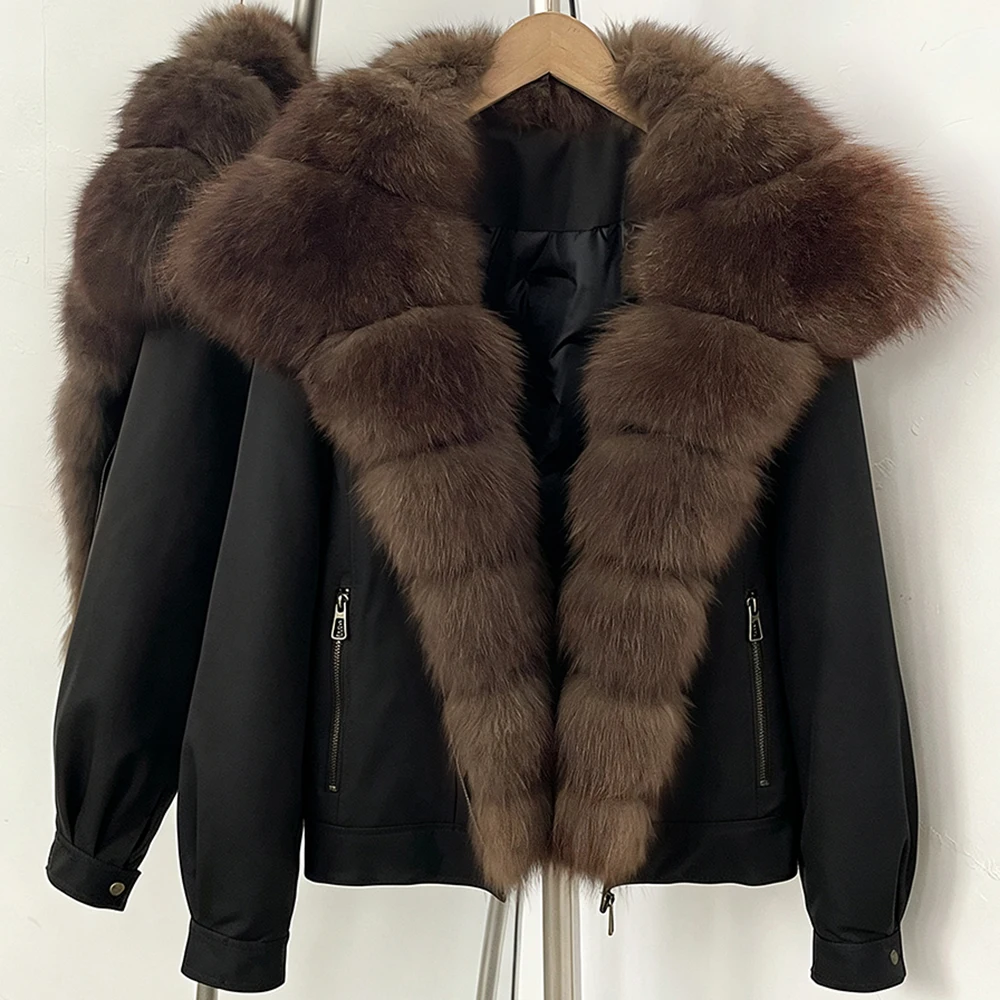 Women's Winter Down Jacket Oversized  Genuine Fur Coat Warm Winter Layer with Fur Trim for Commuting Travel and Casual City Wear