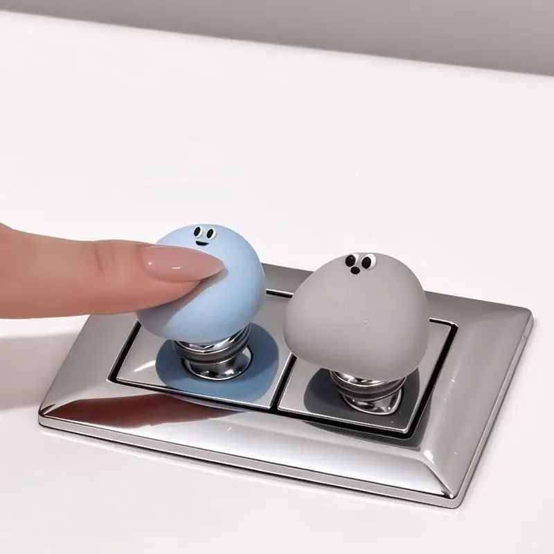2Pcs Cute Silicone Toilet Button Pusher Funny Cartoon Face Non Slip Surface For Home Bathroom Use