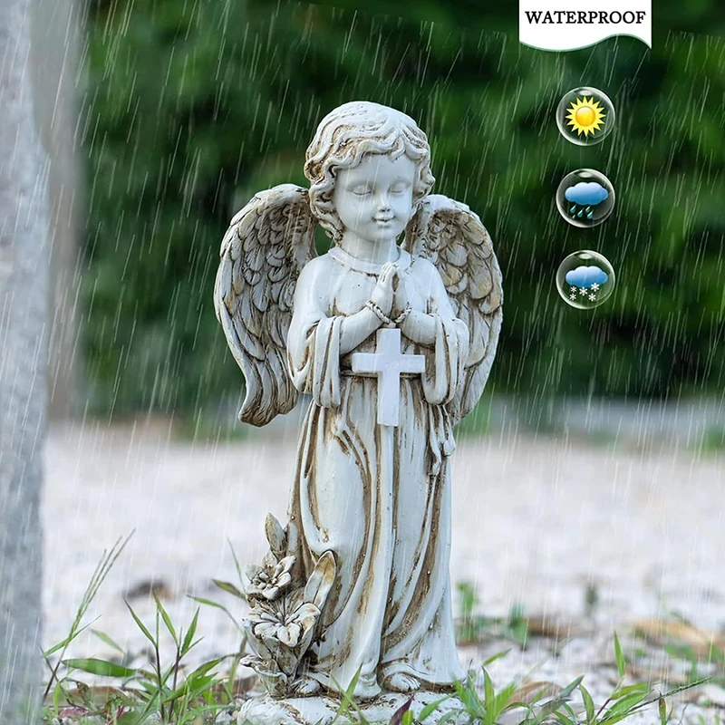 Angel รูปปั้นสําหรับ Garden Solar Angel สําหรับสุสานตกแต่ง Garden Memorial Angel เรซิ่น Praying Angel Figurine สําหรับลานสนามหญ้า