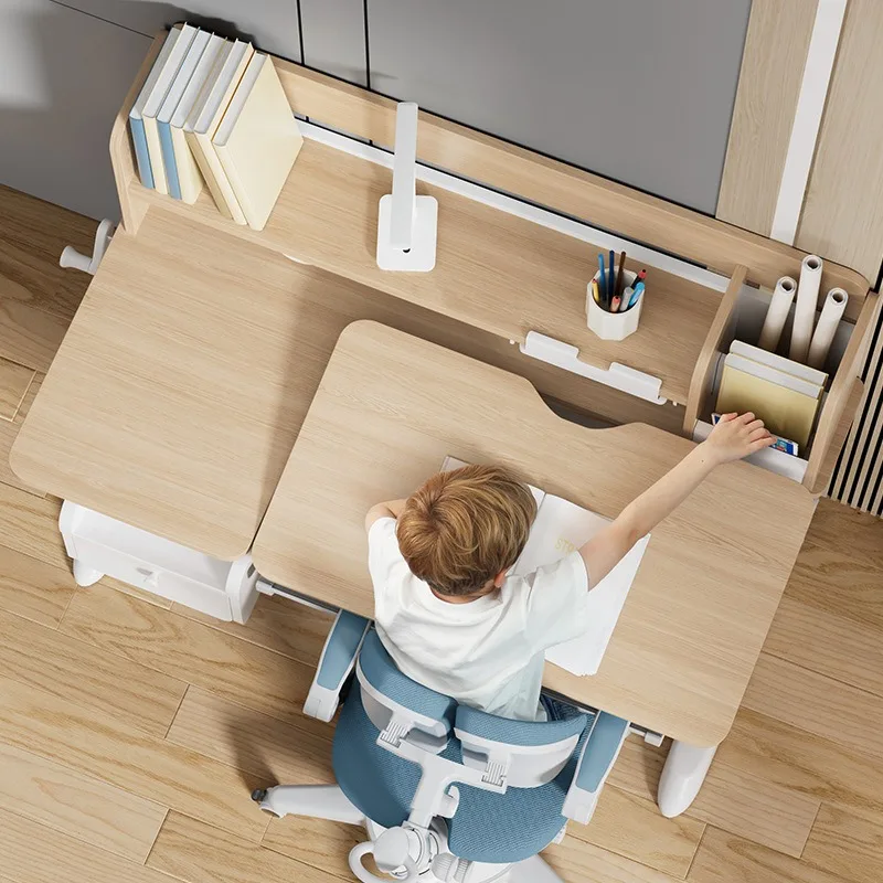 

Children's learning desk Lifting solid wood desk Household primary school writing set