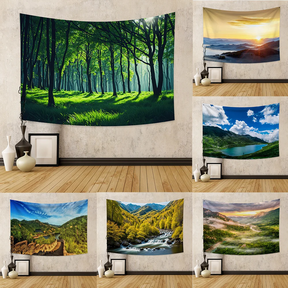 Natural Landscape Tapestry Forest Mountain Tapestries Bohemian Psychedelic Home Living Room Bedroom Wall Hanging