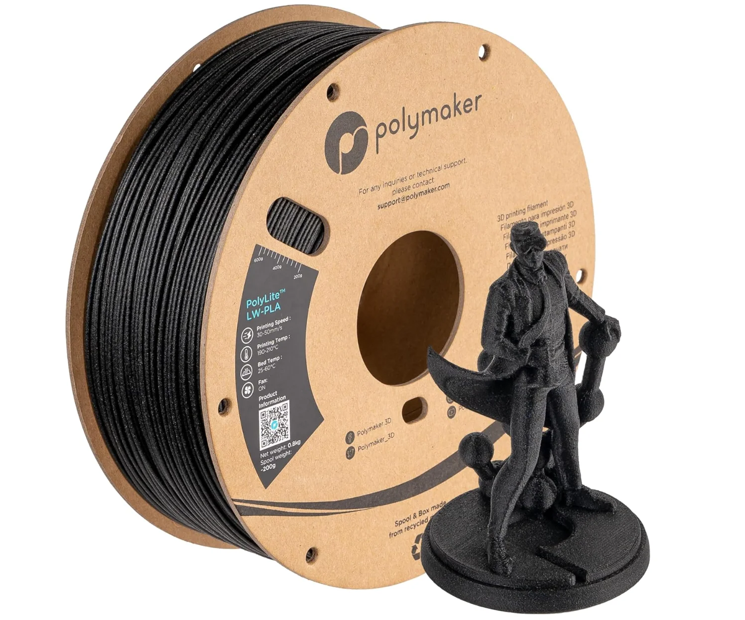 

Polymaker Light Weight PLA Filament 1.75mm Black 0.8kg PLA Filament Black Low Density, Print with Most 3D Printers