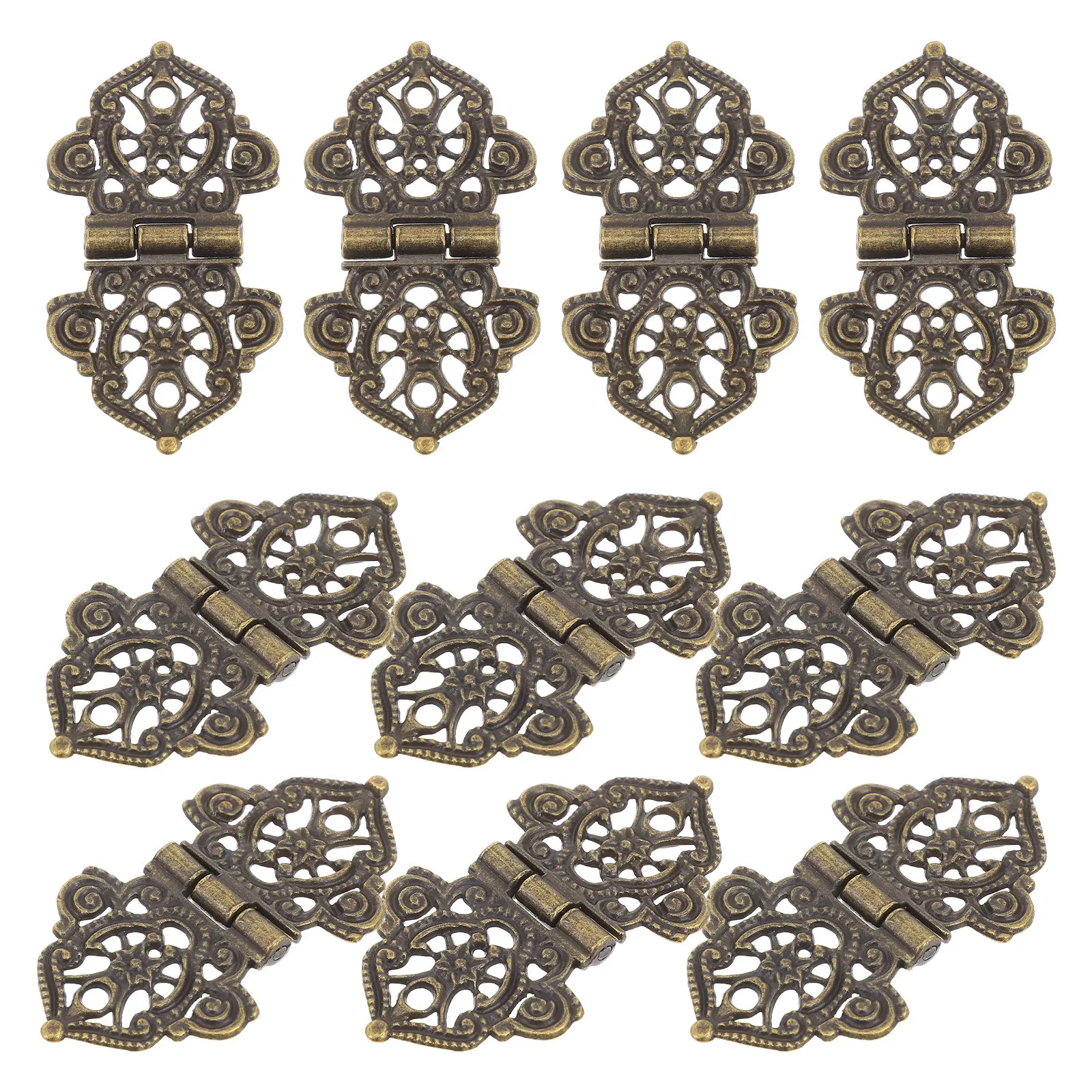 10Set Decorative Vintage Hinges Zinc Alloy Bronze Finish Rust Resistant Smooth Action Hinges for Wood Jewelry Box Cabinet Doors