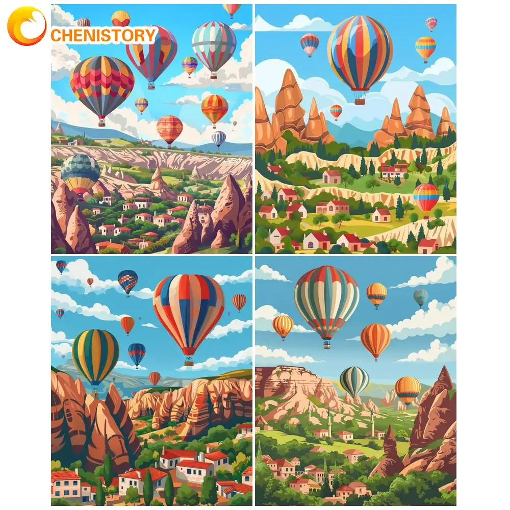 

CHENISTORY Complete Kit Painting By Numbers Hot Air Balloon For Adults Handmade Unique Gift Landscape Oil Picture Home Decors