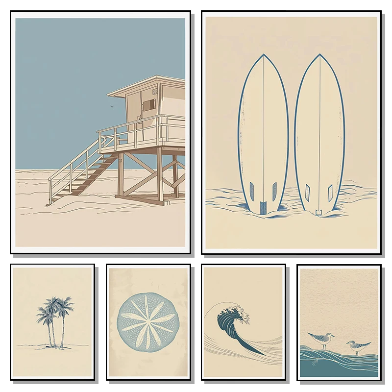 Vintage Beach Lifeguard Station Sea Surf Posters Minimalist Wall Art Pictures Canvas Painting Living Room Bedroom Home Decor