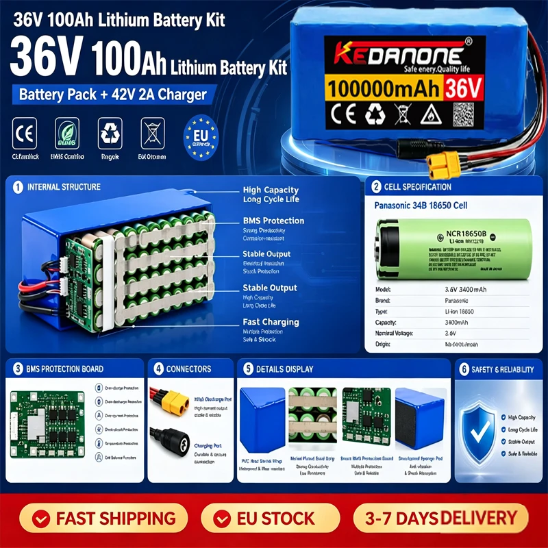 10S4P 36V Lithium-Akku 18650 Akkupack 36V 100Ah Elektroroller-Akku Hochkapazitäts-E-Scooter-Power-Akku