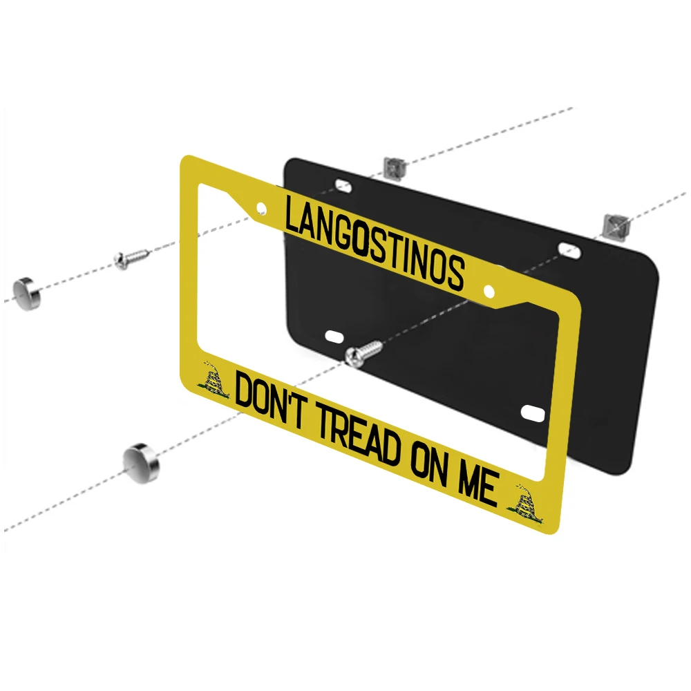 غطاء لوحة الترخيص أصفر أسود إطارات لوحة الترخيص Langostinos Don't Tread on Me ملحق سيارة عالمي من الألومنيوم #4