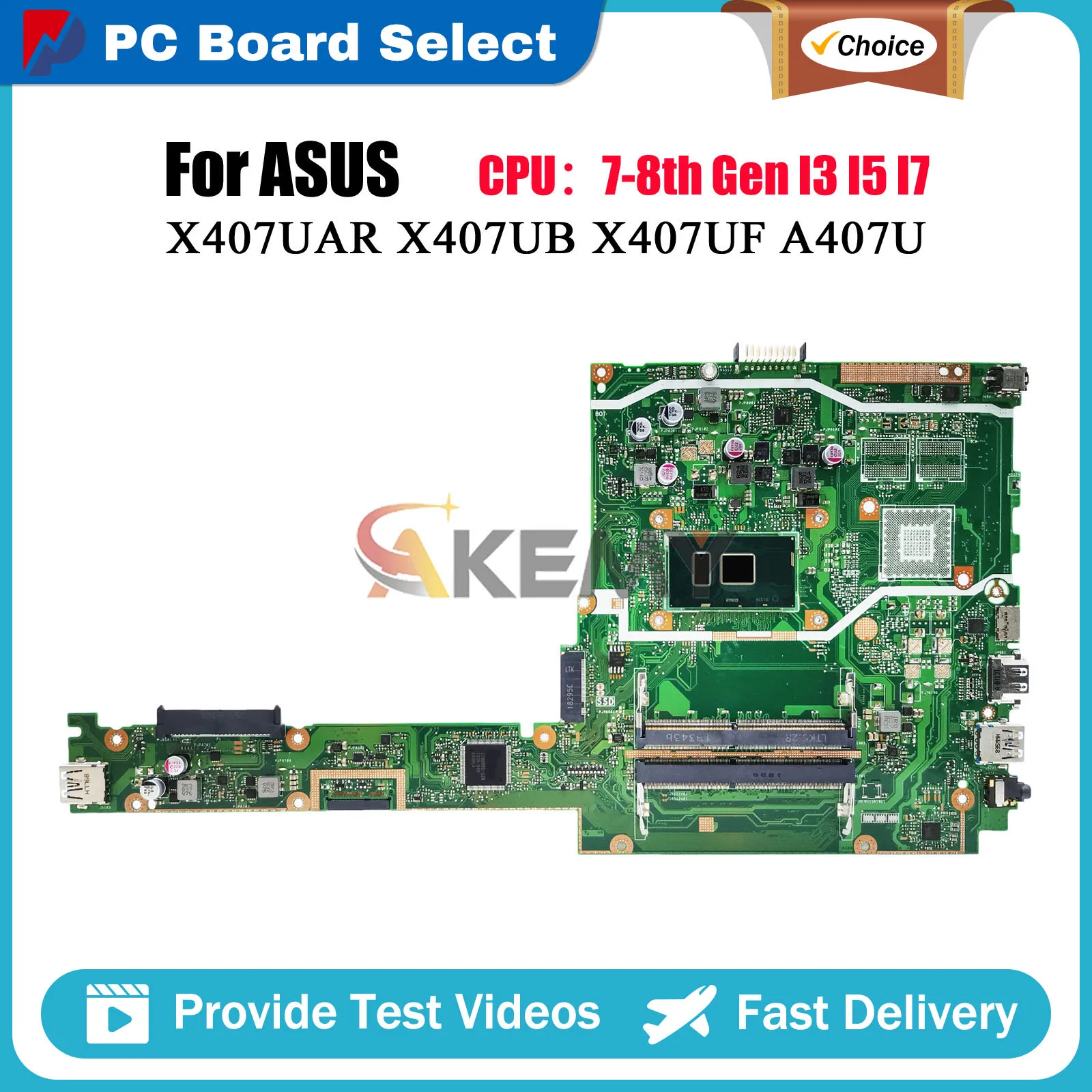 

X407UAR Laptop Motherboard For ASUS X407UF Y4000U A407U X407UV X407UA X407UBR F407U X407UAR X407U X407UB Mainboard I3 I5 I7 CPU