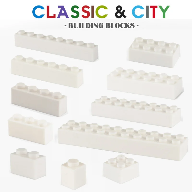 Building block 1X2 1X8 2X4 2X8 hole white brick basic accessories education creativity compatible brand building block toy 2023