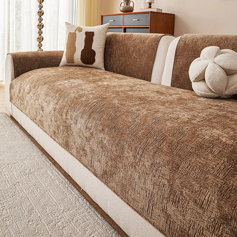 Quality Geometric Lines Jacquard Luxurious Chenille Sofa Cover - Thick Non-Slip, Pet Friendly Machine WashableSofa Towel