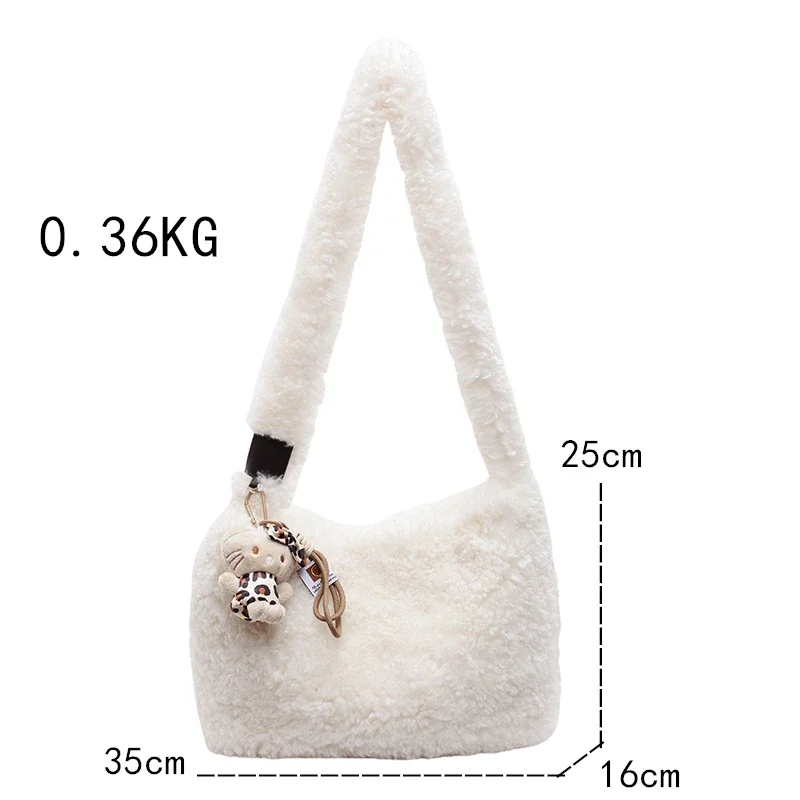 Sac à bandoulière en peluche solide pour femme, sac à main décontracté pour femme, sac à main léger pour femme, sac hobos pour femme, pochette en fourrure, sac à main pour document, hiver