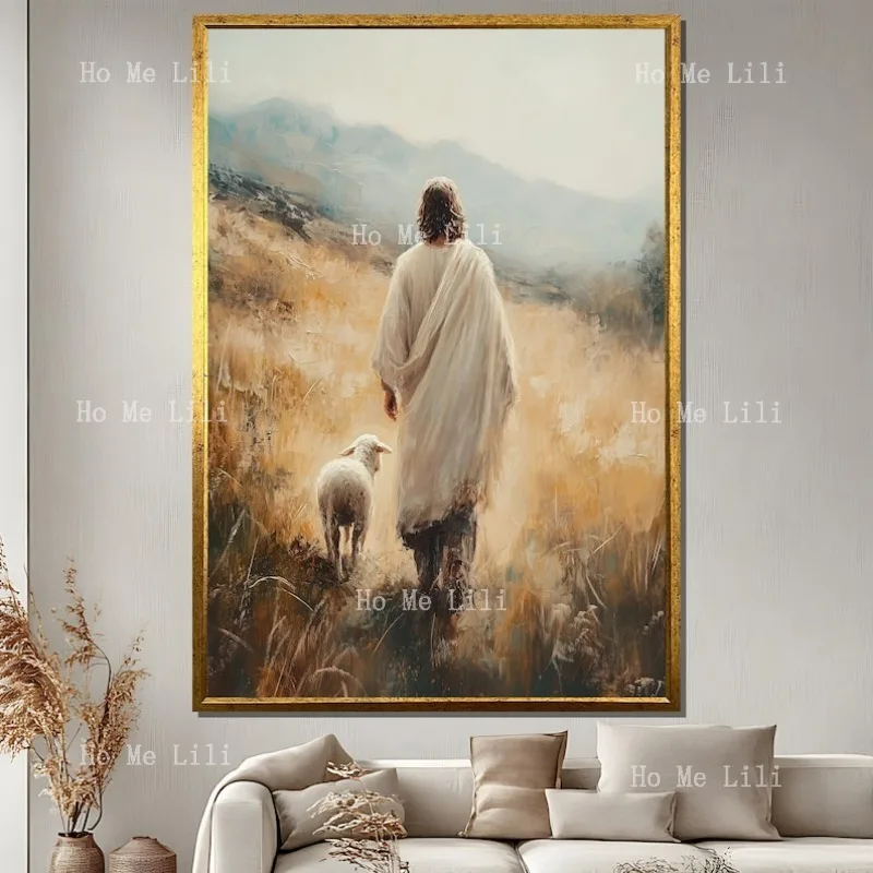 

Иисус без рамы, ведущая овца, картина, постер, христианский холст, принт на основе ветры, домашний декор, библейское произведение искусства, мир