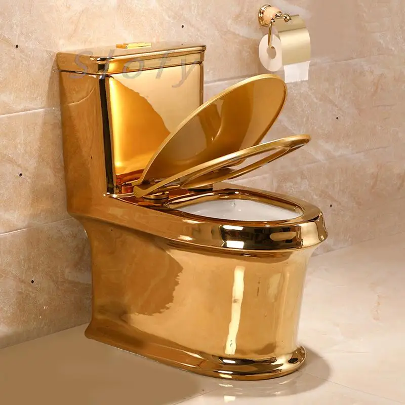 Toilet One Piece Gold Toilet Ceramic Luxury Modern Powerful Flush With System Silent For Basement Toilet Set Lid For Bathroom