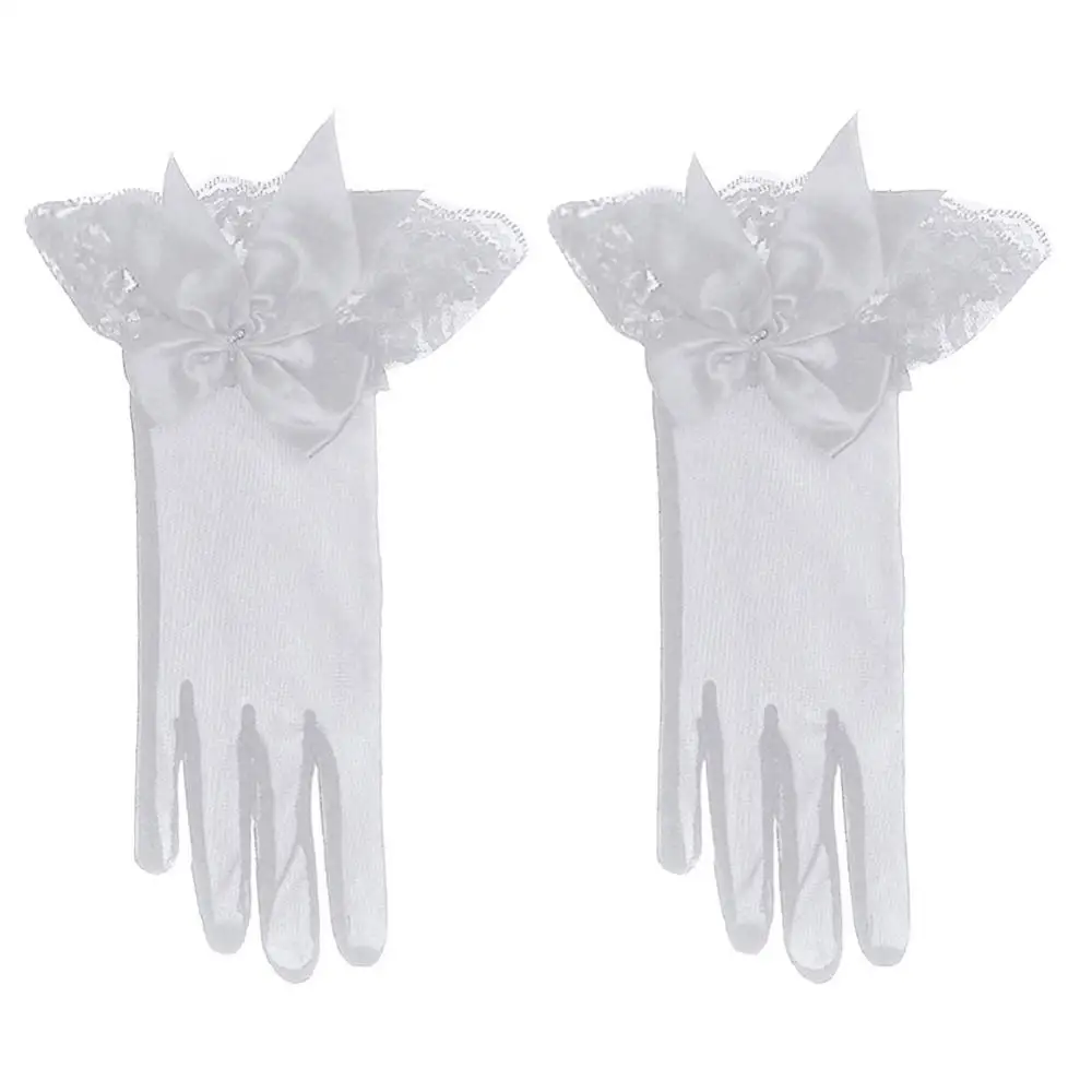 Short Women Bowknot Lace Party Gloves Evening Bridal Wedding Prom Trim Finger Gloves