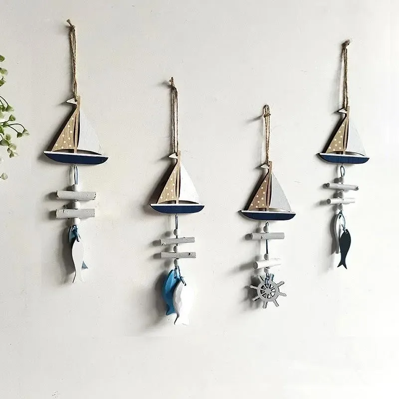 Hängende Fischnetz Marine Wanddekoration Muschel Fisch Boot Holz Anhänger Home Decor
