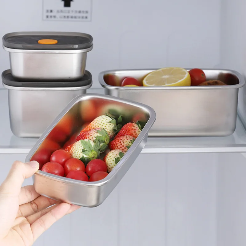 Refrigerator Sealed Food Containers Fresh-keeping Box Refrigerator Rectangular 304 Vacuum Food Sealed Lunch Box Storage Box New