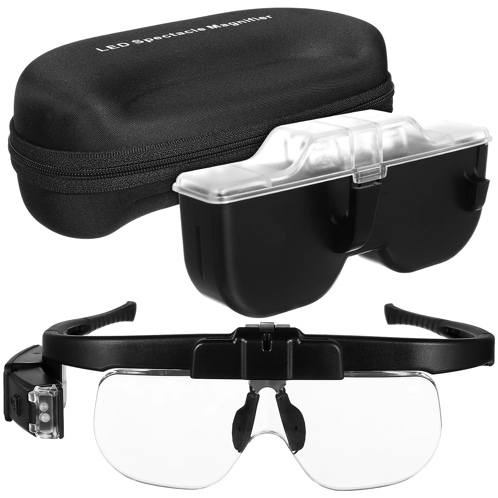 

LED Illuminated Magnifying Glass Glasses Magnifier With Light Hands Free Handheld Eyeglasses Abs