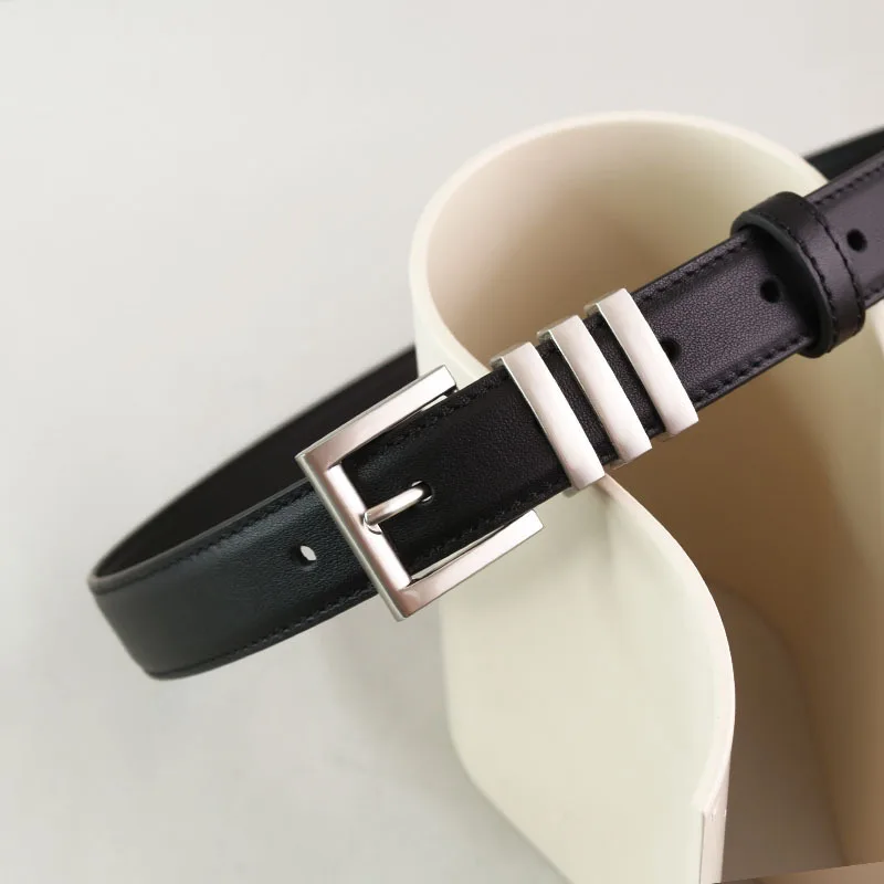 Simple Design Full Grain Cowhide Jeans Belts Strap Brown Coffee Silver Buckle Genuine Cow Leather Waist Belts Ceinture Femme