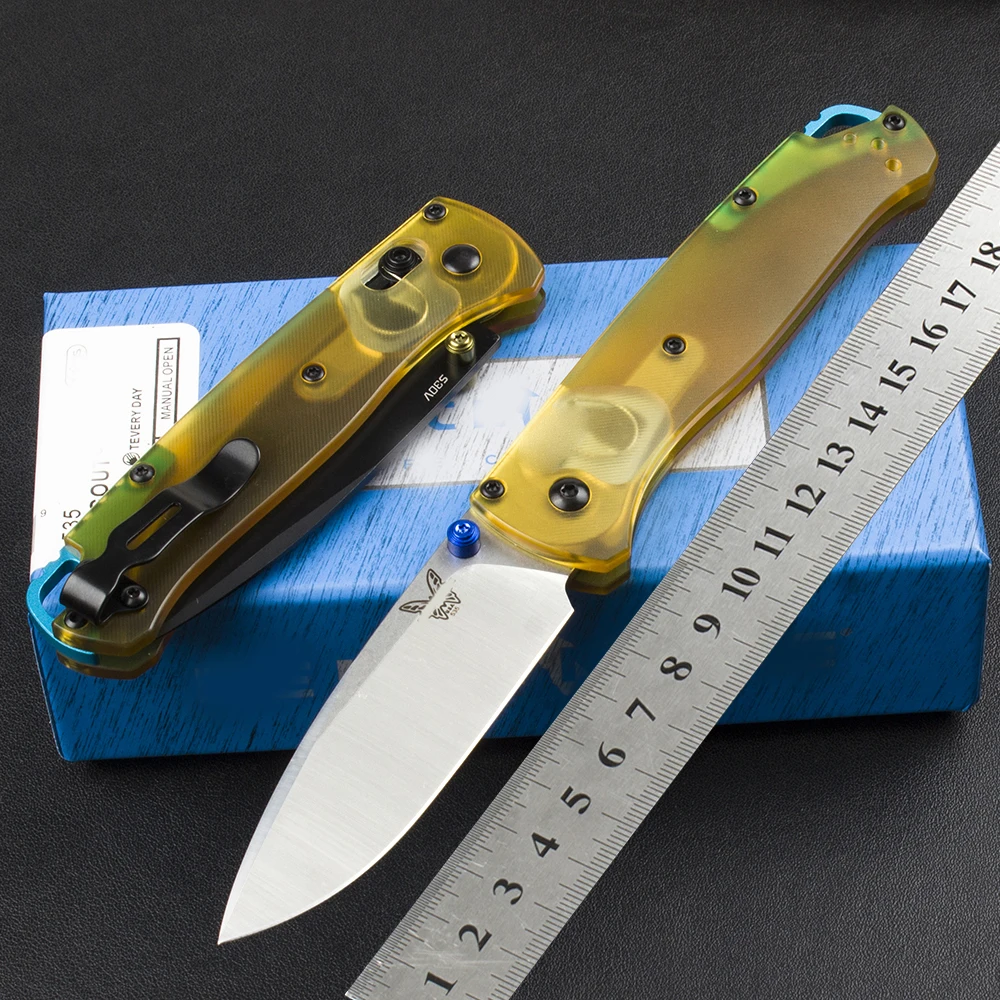 BM535-3 Good Foam Amber Ultem Handle Ball Bearing Mark S90V Pocket EDC Tool Fish Camping Hunting Outdoor Folding Knife