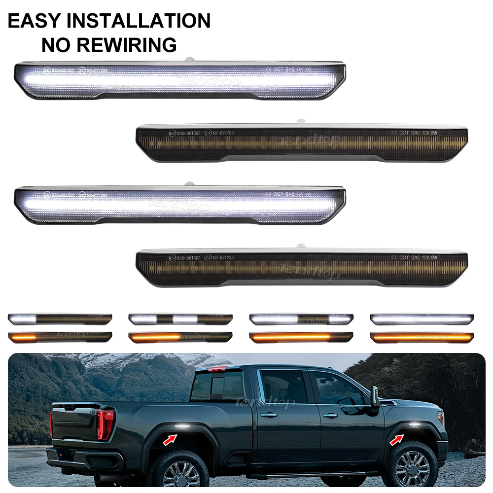 

Switchback White Amber Front Fender Light Front & Rear LED Side Marker Lights for 2020-2024 GMC Sierra 2500HD 3500HD