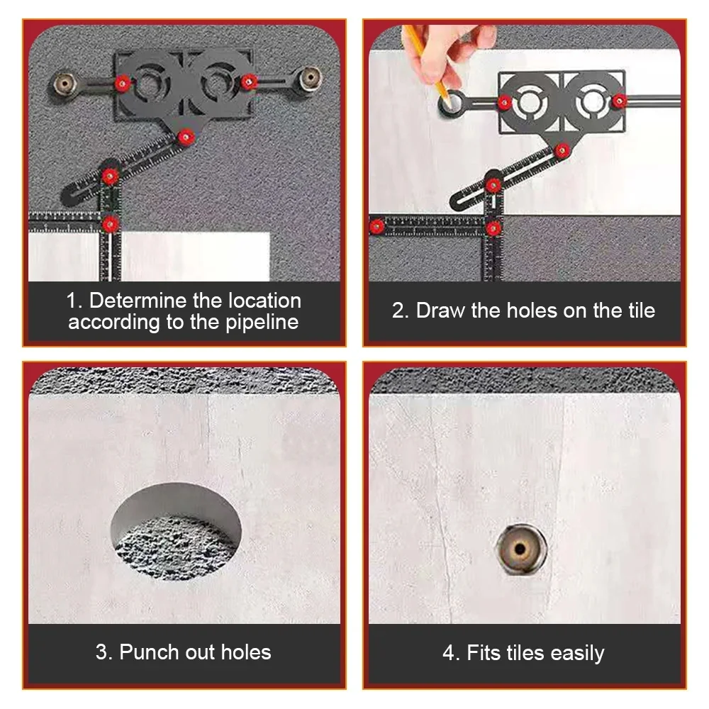 6/9/12 Aluminium Alloy Measuring Tape, Locating Drilling of Tile Holes Multi-angle Tape, Template Tools for Piercing Moulds.