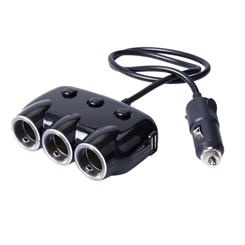 Cigarette-Lighter Adapter, 3-Socket Car Cigarette-Lighter Splitter DC 12V/24V Dual USB Car Charger Adapter -Black