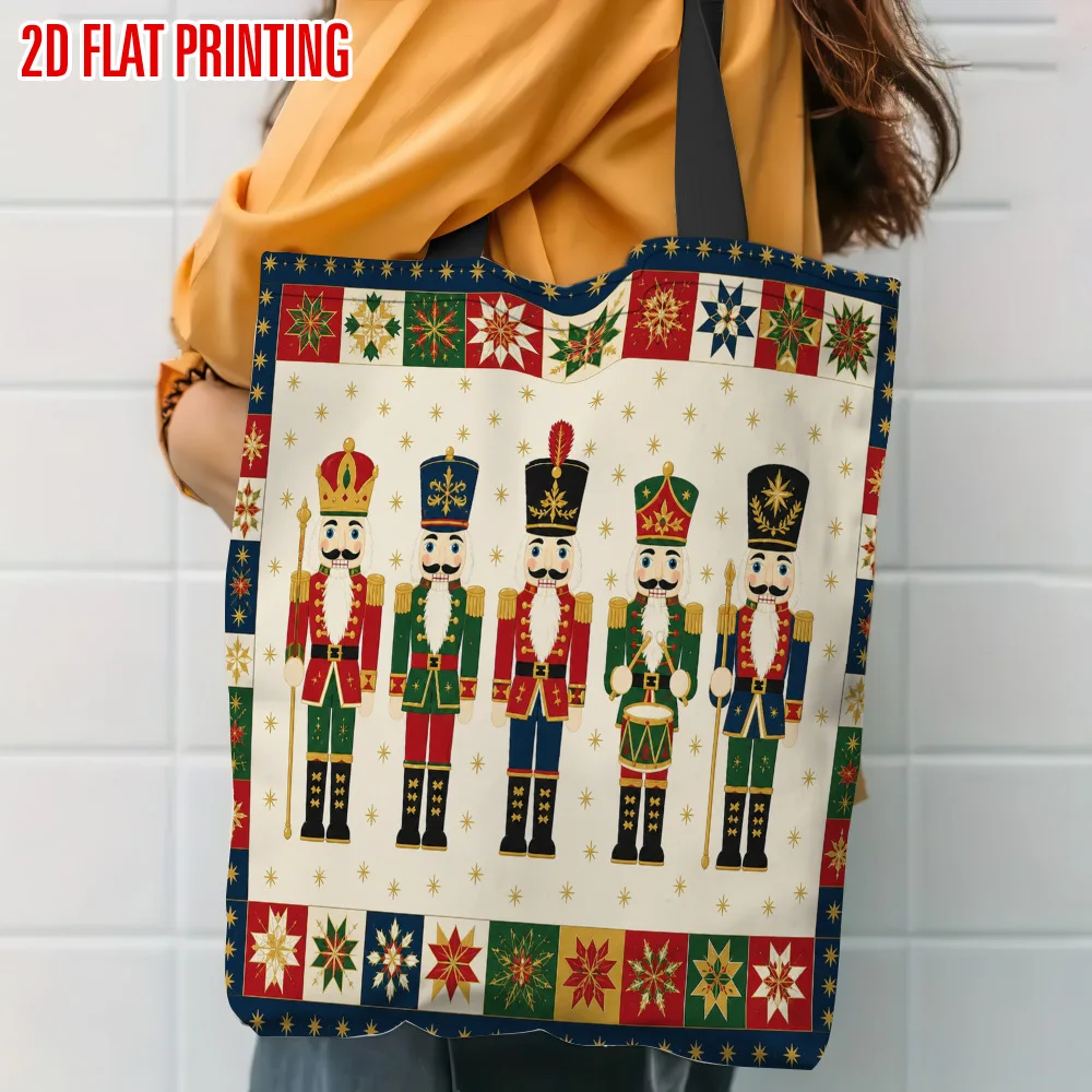 1pc Nutcracker Soldier Print Handbag - Large Capacity Lightweight Shopping Bag with Nutcracker Soldier Pattern,Grocery Shopping