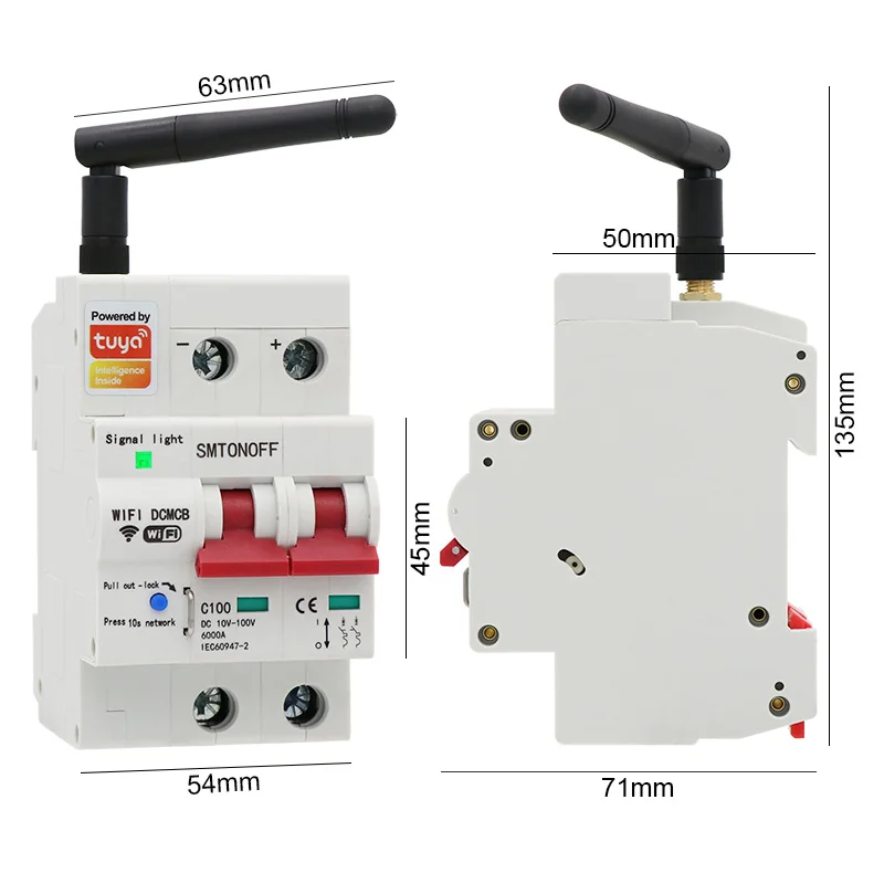 Tuay Smart life WiFi DC Smart Circuit Breaker 12V 24V 48Voverload short circuit protection with Alexa google home for Smart Home