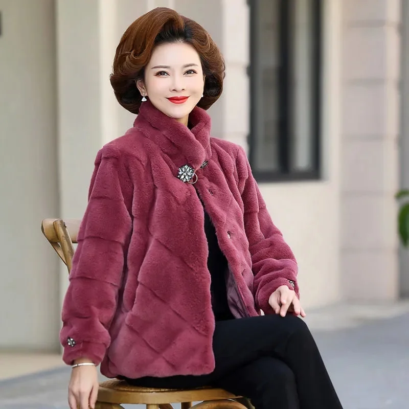 Autumn Winter Coat Mink Velvet 2023 New Style in the Elderly Women's Winter Fashion Foreign Style Thickened Cotton-Padded Coat