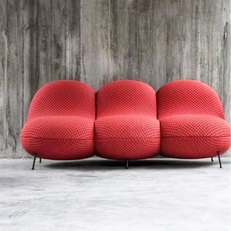 

#Italian Home Livingroom Leisure Chair Knitted Fabric Black Iron Leg With Ottoman Single Lounge Chair for Hotel